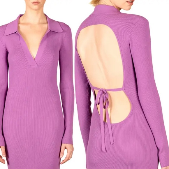 NWT LE SUPERBE A-Vert Rib Back Cutout Long Sleeve Midi Dress - Picture 2 of 2